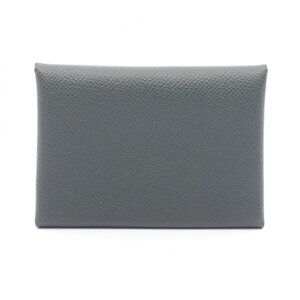 Hermes Coin Case Calvi Duo Graphite Leather Graphite Green